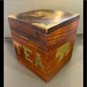 Vintage Wooden Brass Inlaid Tea Caddy